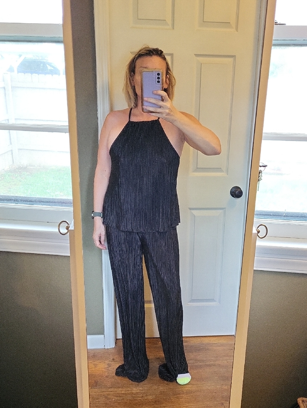 SHEIN Black Pleated Halter Wide-Leg Jumpsuit Set